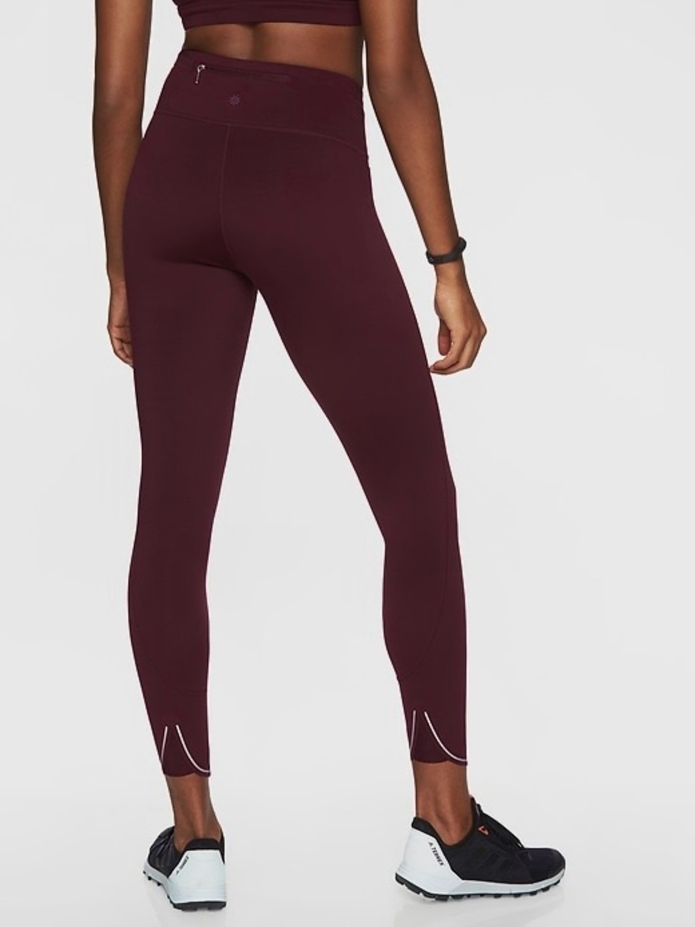 Athleta Run Free 7/8 Tight Auberge Maroon W/ White Ankle Cutouts